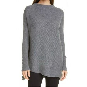 Nordstrom Signature 100% Cashmere Asymmetrical Ribbed Sweater Gray Sz Medium M